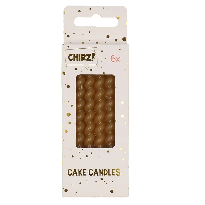 Taartkaarsjes wit/goud swirls – 6 stuks