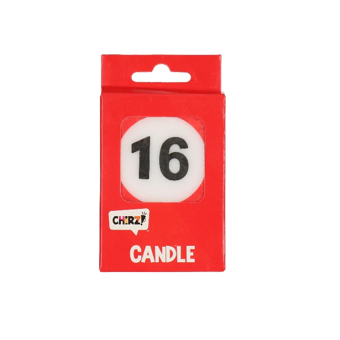 Taartkaarsje 16 rood/wit – 1 stuk