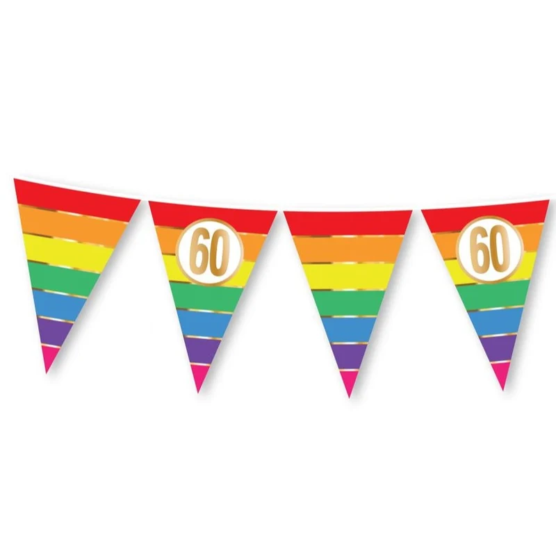 Vlaggenlijn regenboog goud 60 jaar - 5m (15 vlaggen)