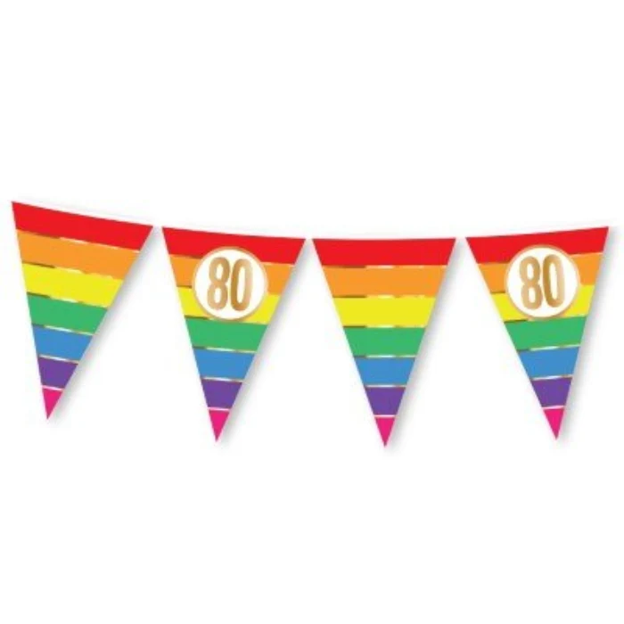 Vlaggenlijn regenboog goud 80 jaar - 5m (15 vlaggen)
