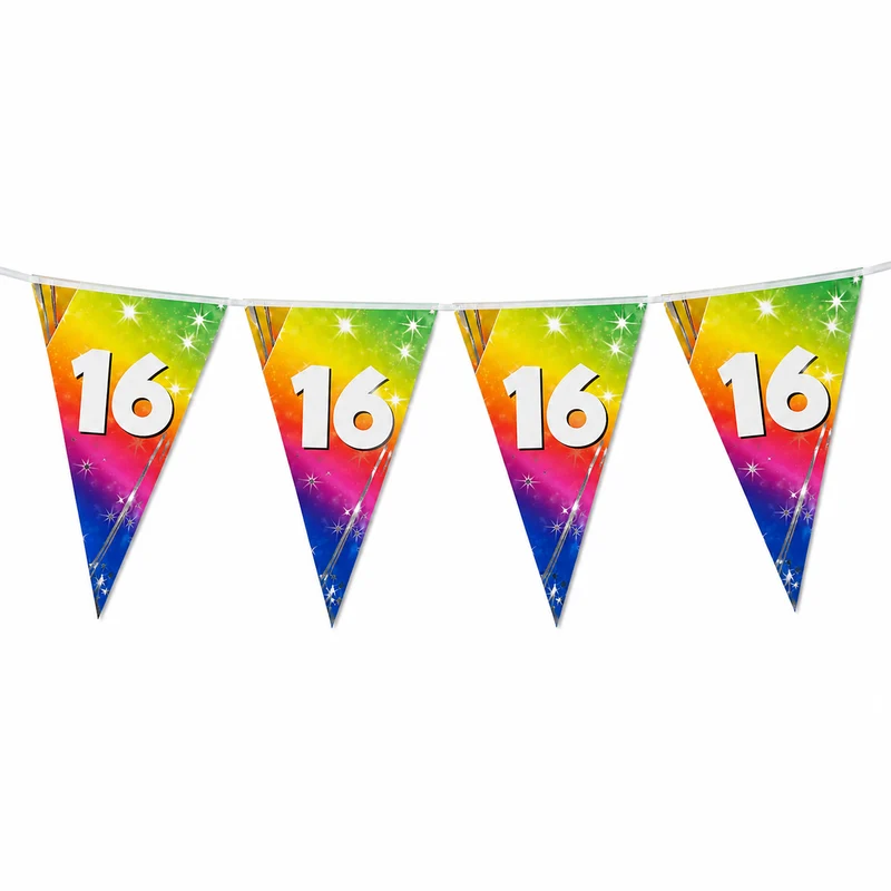 Vlaggenlijn regenboog 16 jaar - 6m (15 vlaggen)