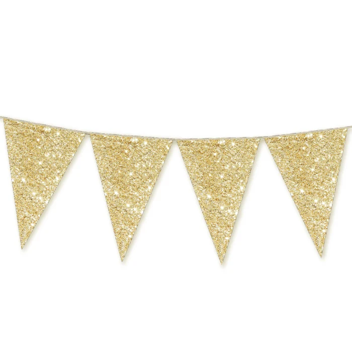 Vlaggenlijn glitter goud klein - 6m (12 vlaggen)