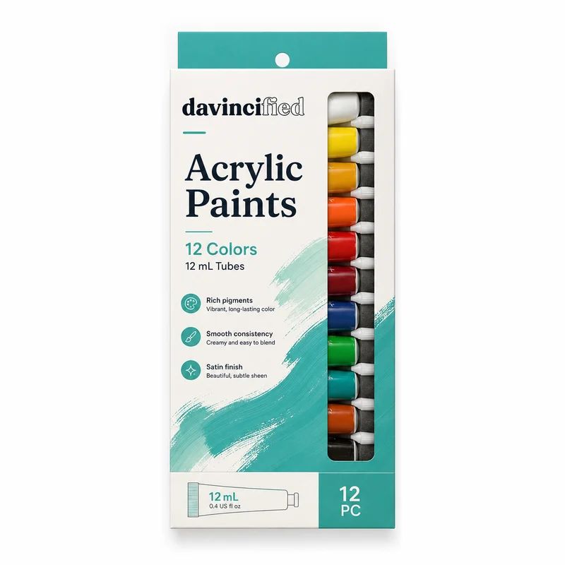 Davincified Acrylic Paint Set – 12 Colors, 12 ml