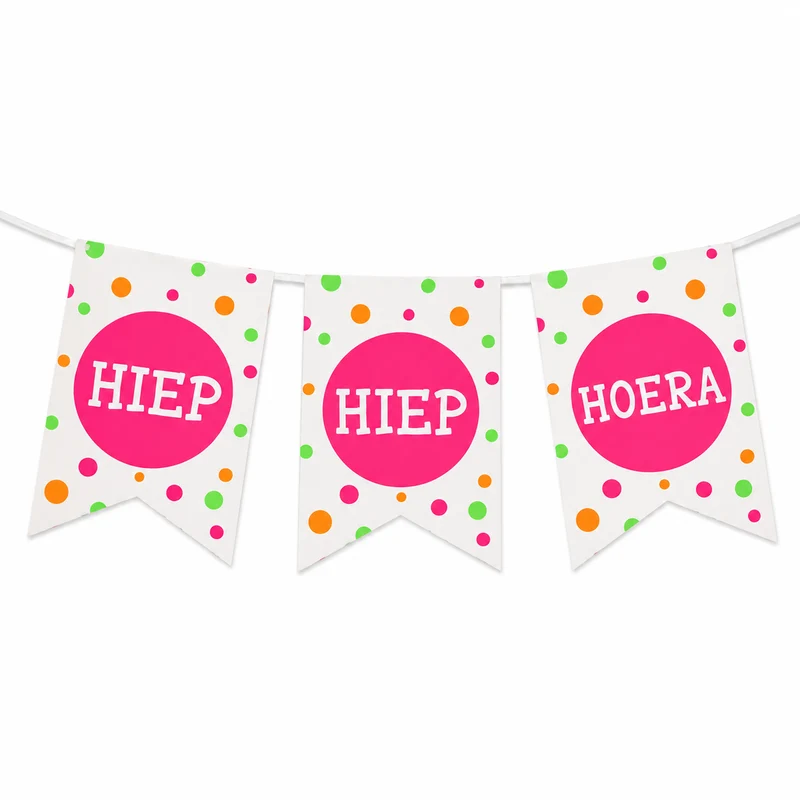 Vlaggenlijn Hiep Hiep Hoera - 4m (15 vlaggen)