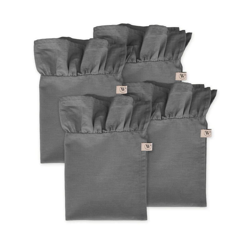 Walra - Servet Set Lovely Linen Ruffles - 4x 40x40 cm - Antraciet