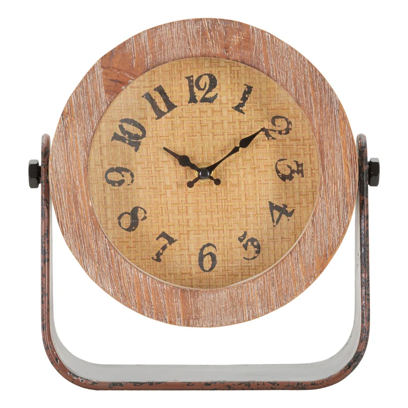 Houten en metalen tafelklok bruin 23,5x7x24 cm