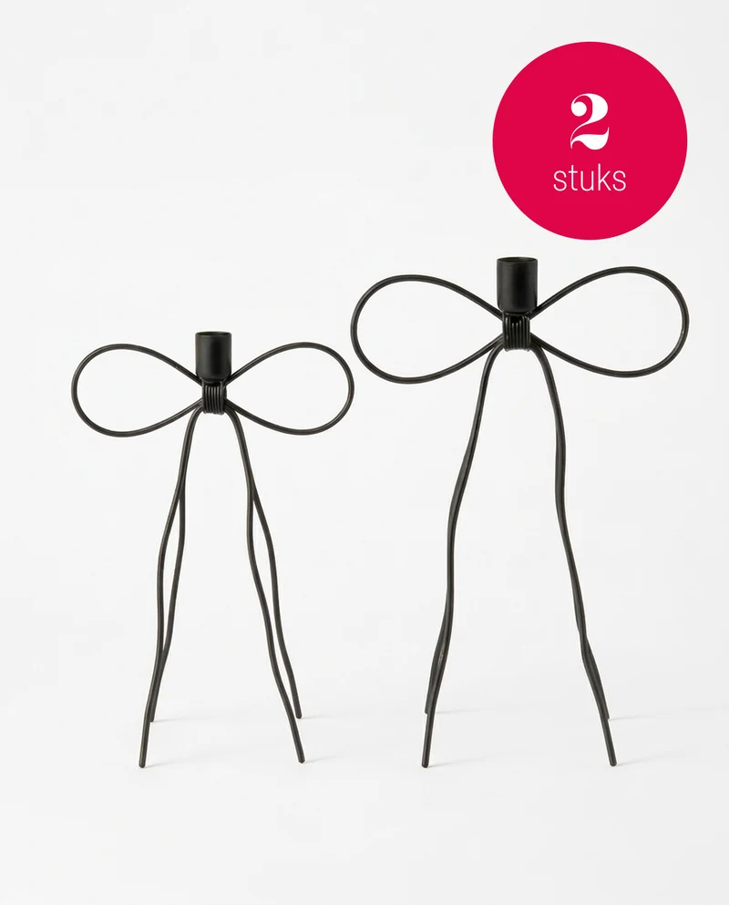 vtwonen - Kandelaars Bow - Metaal - Zwart - 25 en 30 cm - Set van 2
