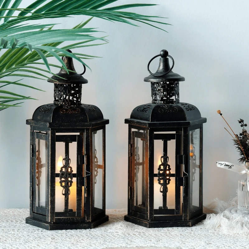 Scandinavische Kaarsenhouder - Vintage Zwart Ijzer Lantaarn
