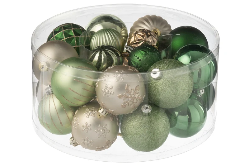 J-Line kerstbal - kunststof - groen/ecru - doos van 30