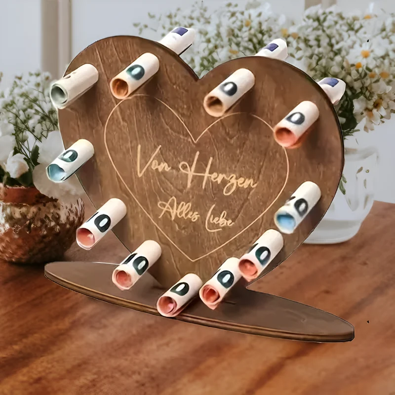Hartvormige Houten Geschenkdoos voor Liefdesbrieven & Geld