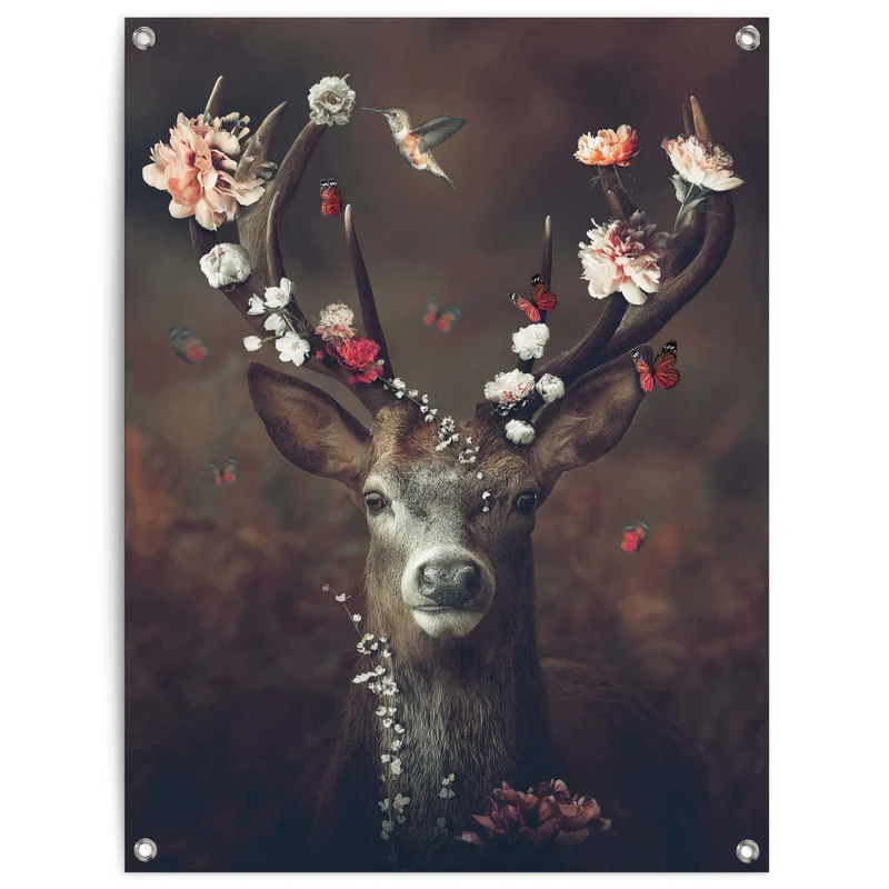Reinders tuinposter Hert met bloemengewei - 80x60cm