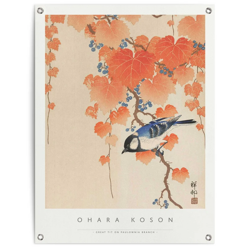 Reinders tuinposter Ohara Koson - Great tit - 80x60cm