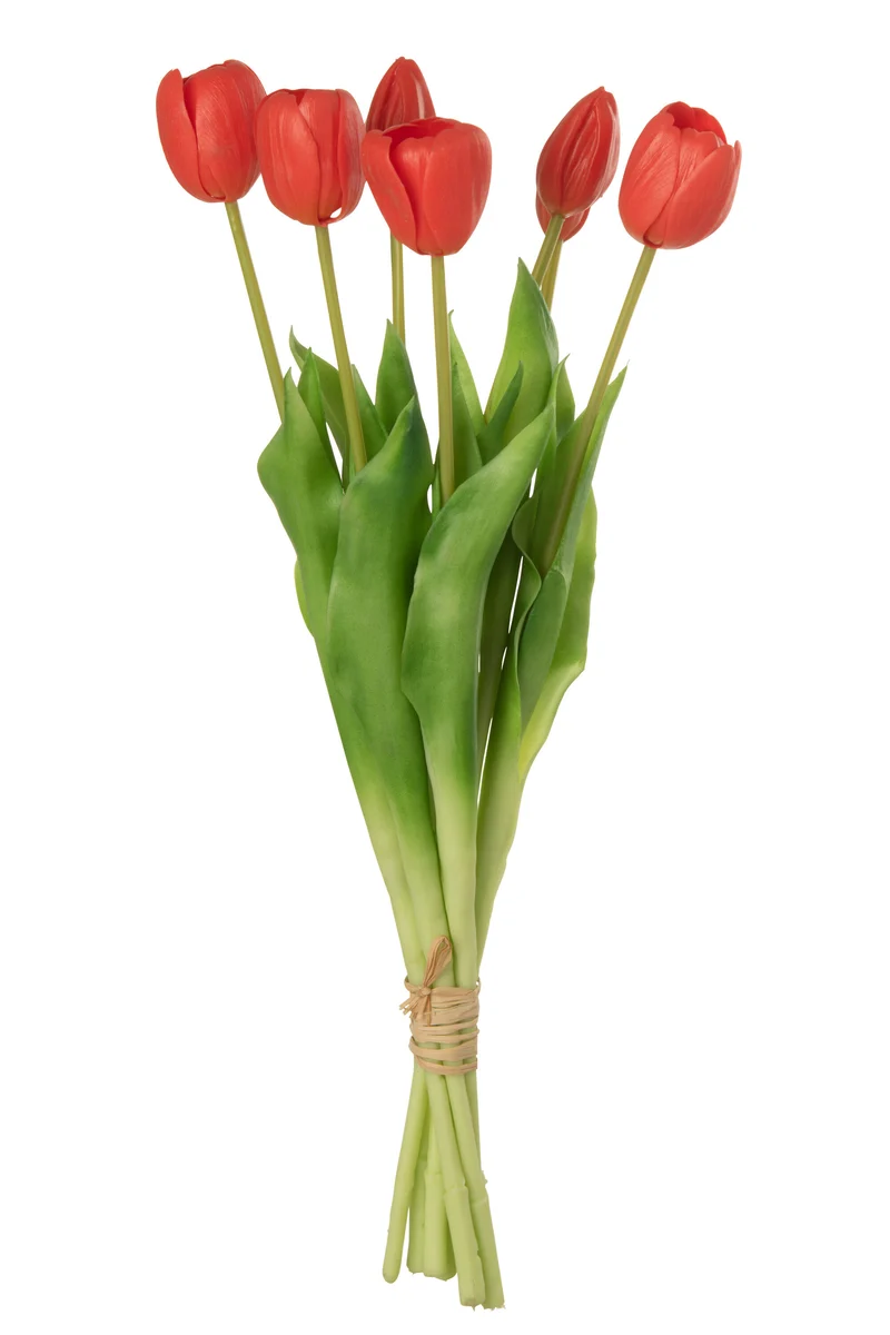J-Line boeket Tulpen 7 stuks - kunststof - koraal/roze - large