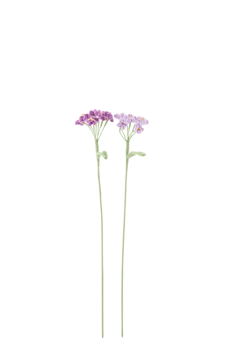 J-Line decoratie Bloem Gehaakt - polyester - paars - set van 2