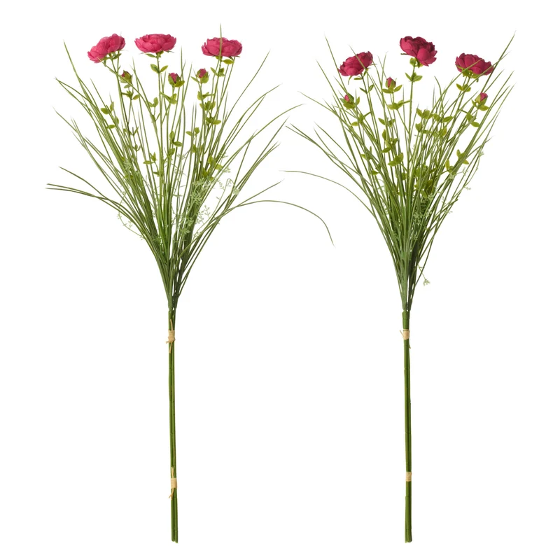 J-Line bundel 3 Ranonkel Gras - textiel - paars/fuchsia - small - set van 2