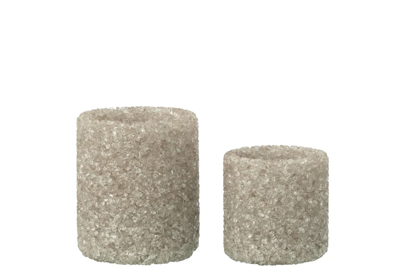 J-Line theelichthouder - steen/glas - grijs - wit - set van 2