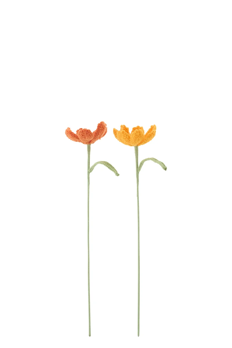J-Line kunstbloem Gehaakt - polyester - oranje - set van 2