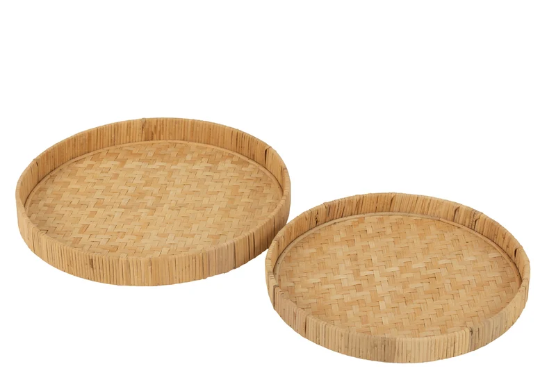 J-Line plateau Rond - bamboe/riet - naturel - 2 stuks